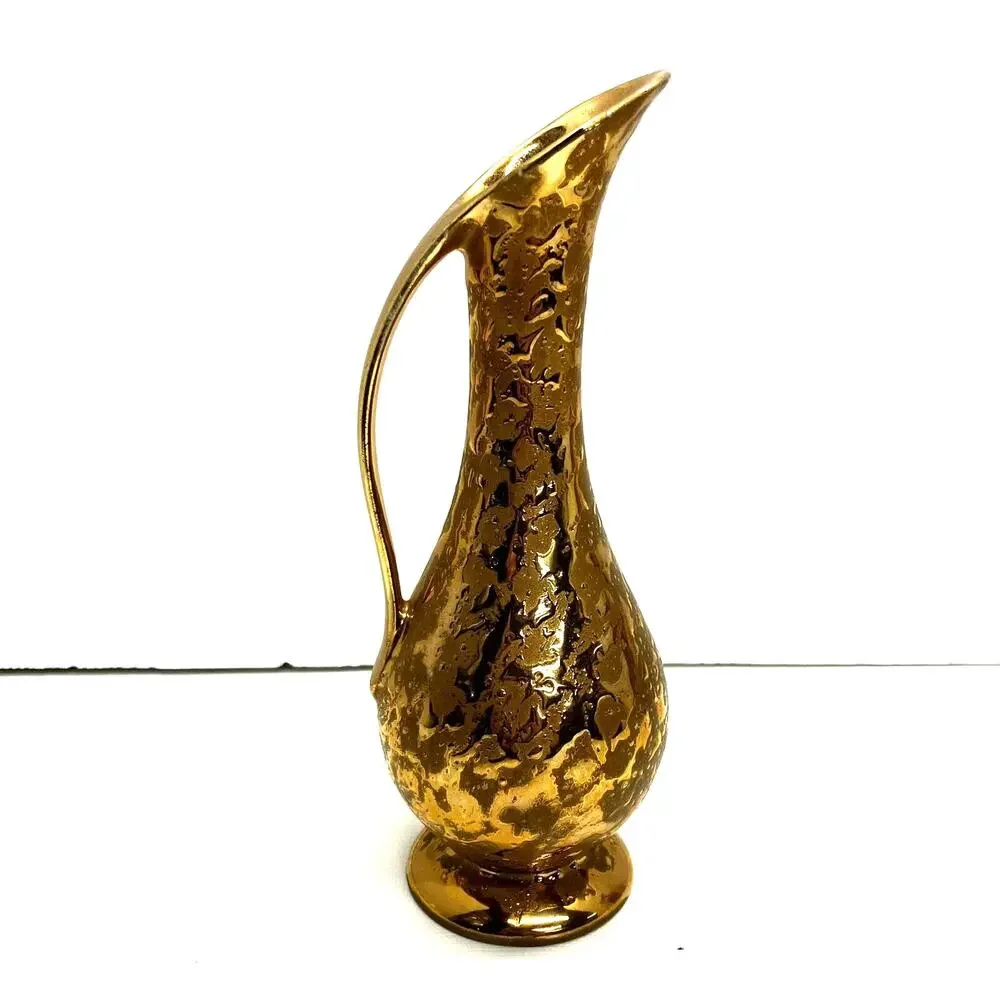 Weeping Gold Pitcher Set 22KT Teapot and Two Vases Elynor China MCM 1960s